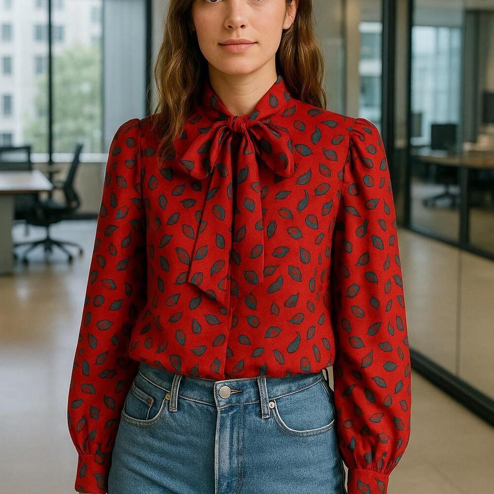 Concepts in Sports Vintage Bow Blouse Womens 5 Union Made 80s 90s
